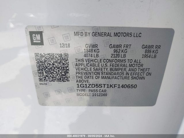 Photo 8 VIN: 1G1ZD5ST1KF140650 - CHEVROLET MALIBU 