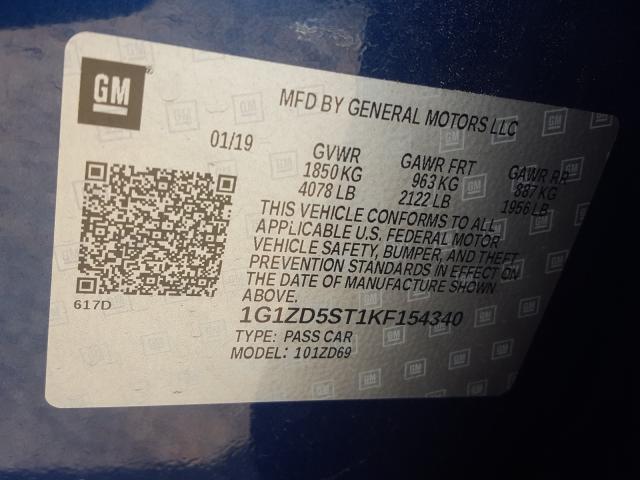 Photo 9 VIN: 1G1ZD5ST1KF154340 - CHEVROLET MALIBU LT 