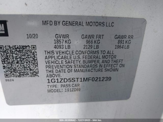 Photo 8 VIN: 1G1ZD5ST1MF021239 - CHEVROLET MALIBU 