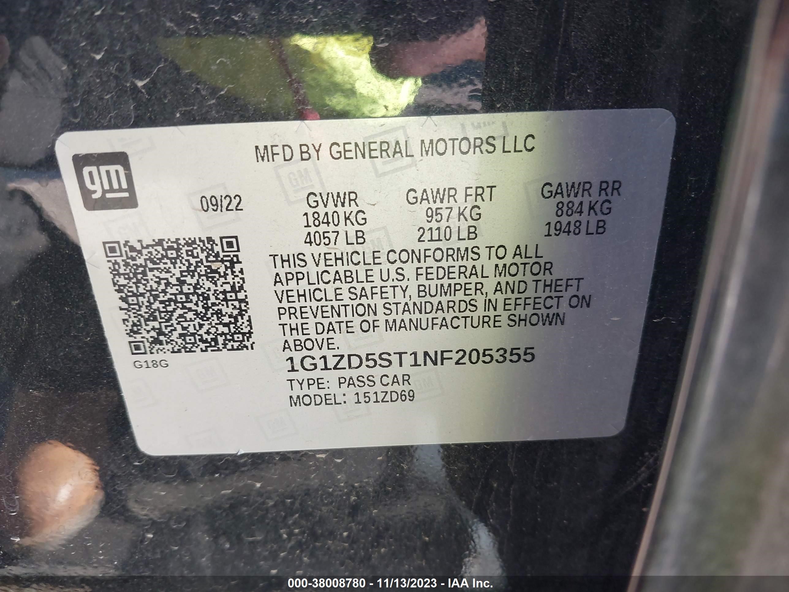 Photo 8 VIN: 1G1ZD5ST1NF205355 - CHEVROLET MALIBU 