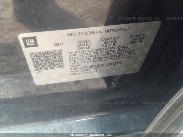 Photo 8 VIN: 1G1ZD5ST2JF126206 - CHEVROLET MALIBU 