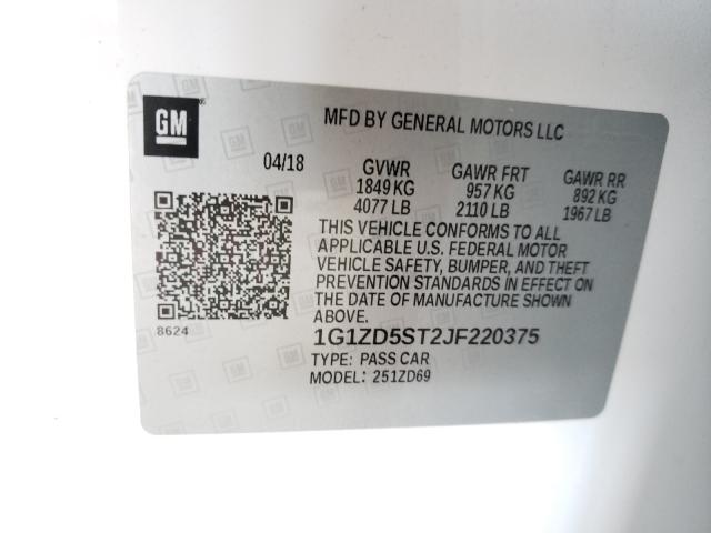 Photo 9 VIN: 1G1ZD5ST2JF220375 - CHEVROLET MALIBU LT 