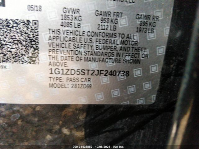 Photo 8 VIN: 1G1ZD5ST2JF240738 - CHEVROLET MALIBU 