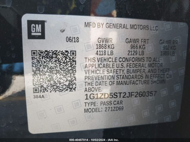 Photo 8 VIN: 1G1ZD5ST2JF260357 - CHEVROLET MALIBU 