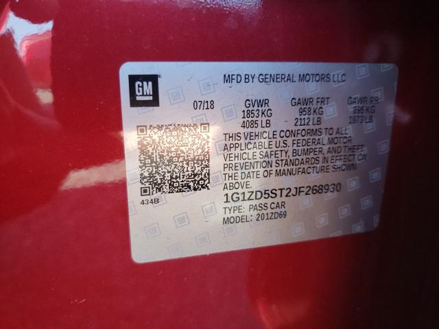 Photo 9 VIN: 1G1ZD5ST2JF268930 - CHEVROLET MALIBU LT 