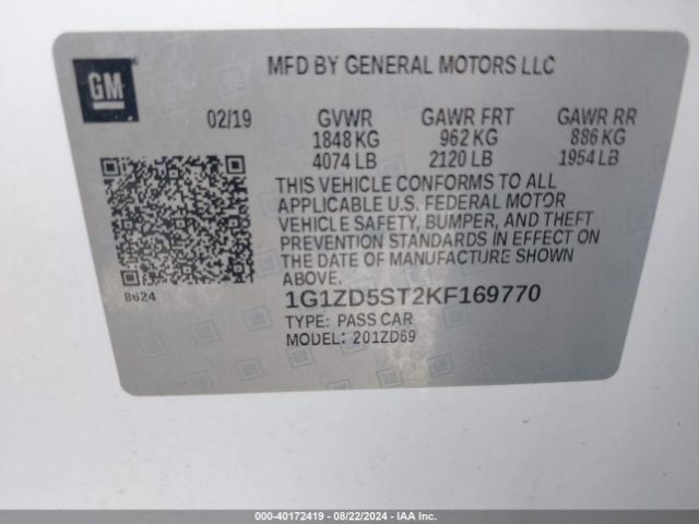 Photo 8 VIN: 1G1ZD5ST2KF169770 - CHEVROLET MALIBU 