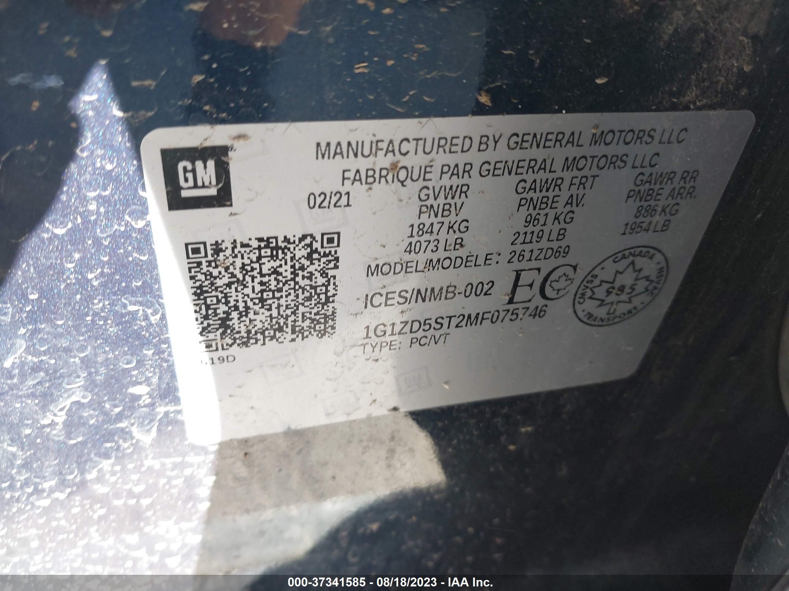 Photo 8 VIN: 1G1ZD5ST2MF075746 - CHEVROLET MALIBU 