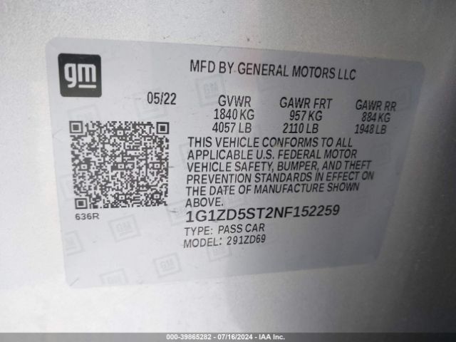 Photo 8 VIN: 1G1ZD5ST2NF152259 - CHEVROLET MALIBU 