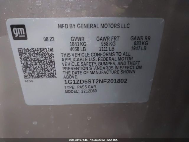 Photo 8 VIN: 1G1ZD5ST2NF201802 - CHEVROLET MALIBU 