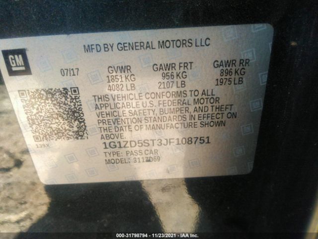 Photo 8 VIN: 1G1ZD5ST3JF108751 - CHEVROLET MALIBU 