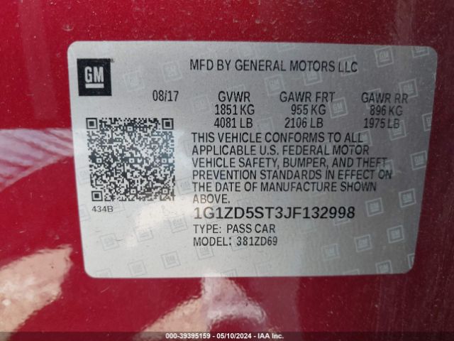 Photo 8 VIN: 1G1ZD5ST3JF132998 - CHEVROLET MALIBU 