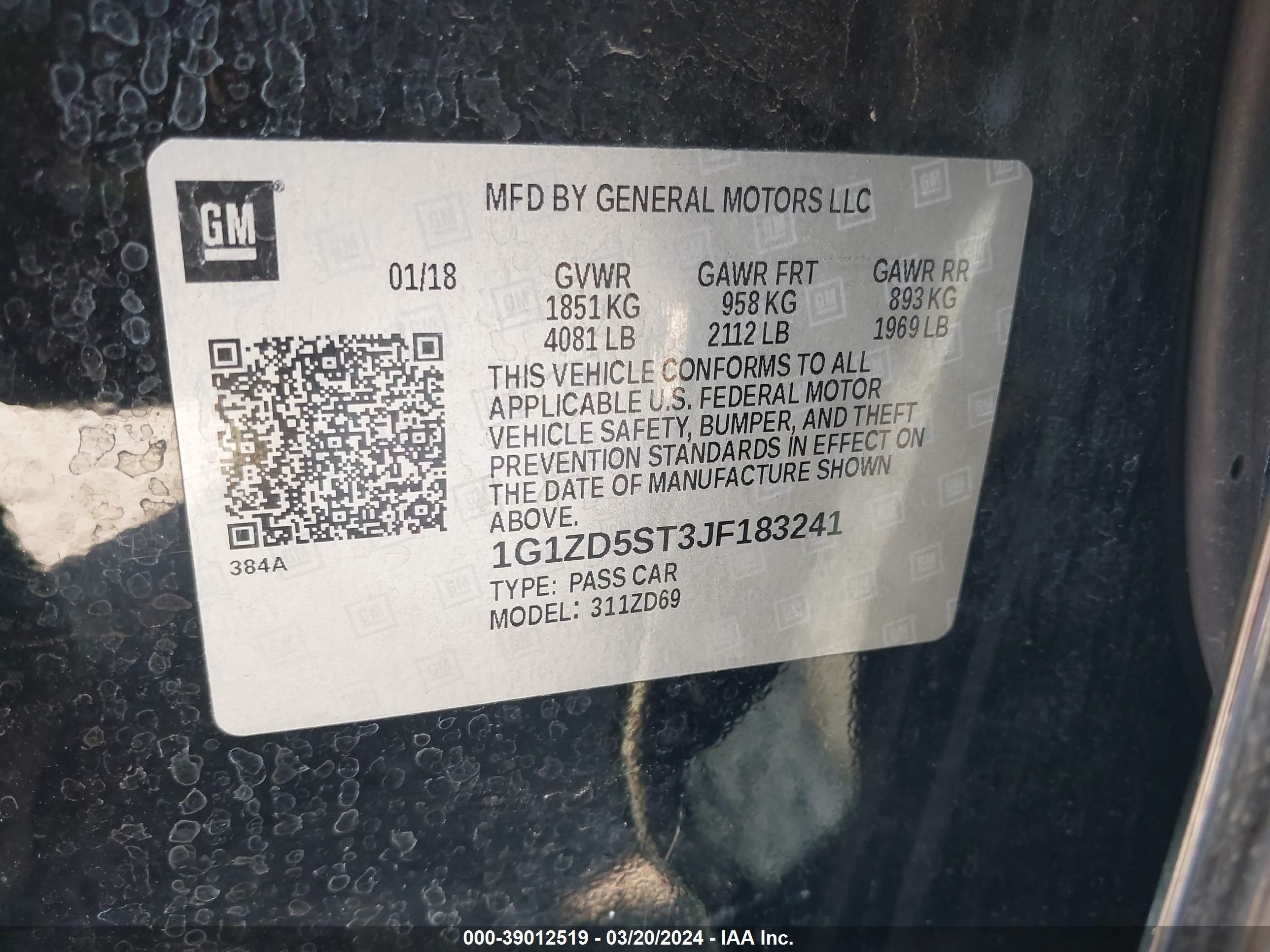 Photo 8 VIN: 1G1ZD5ST3JF183241 - CHEVROLET MALIBU 