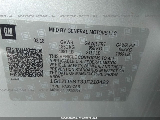 Photo 8 VIN: 1G1ZD5ST3JF210423 - CHEVROLET MALIBU 