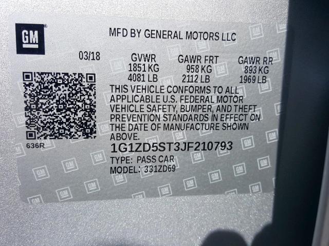 Photo 9 VIN: 1G1ZD5ST3JF210793 - CHEVROLET MALIBU 