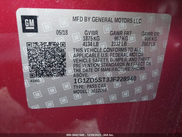 Photo 8 VIN: 1G1ZD5ST3JF228940 - CHEVROLET MALIBU 