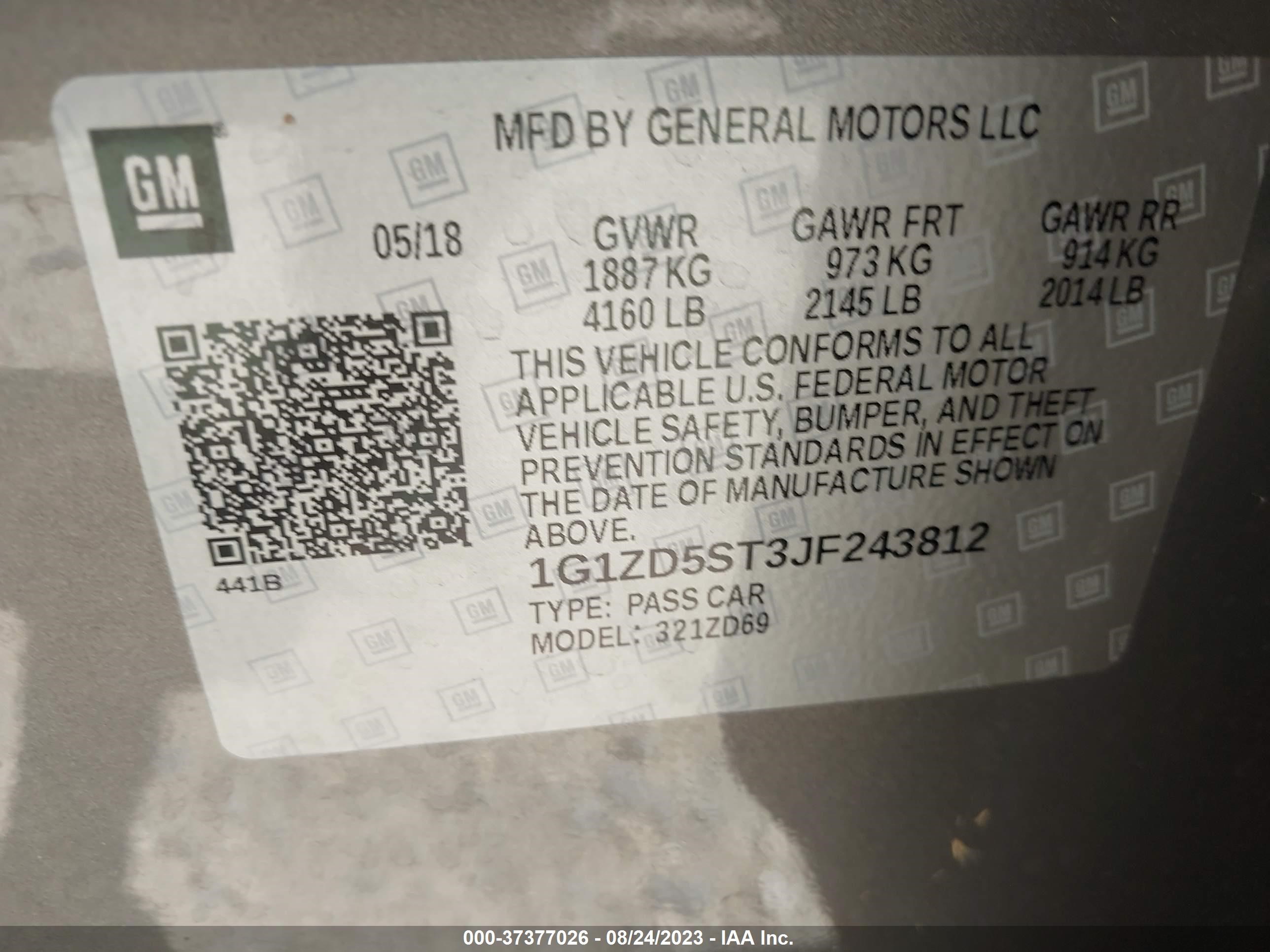 Photo 8 VIN: 1G1ZD5ST3JF243812 - CHEVROLET MALIBU 