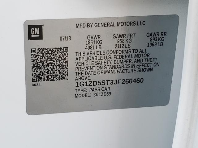 Photo 9 VIN: 1G1ZD5ST3JF266460 - CHEVROLET MALIBU LT 