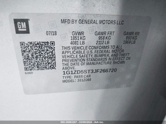 Photo 8 VIN: 1G1ZD5ST3JF266720 - CHEVROLET MALIBU 