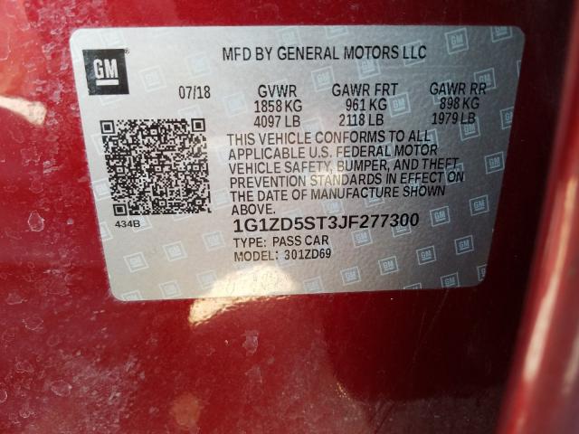 Photo 9 VIN: 1G1ZD5ST3JF277300 - CHEVROLET MALIBU LT 