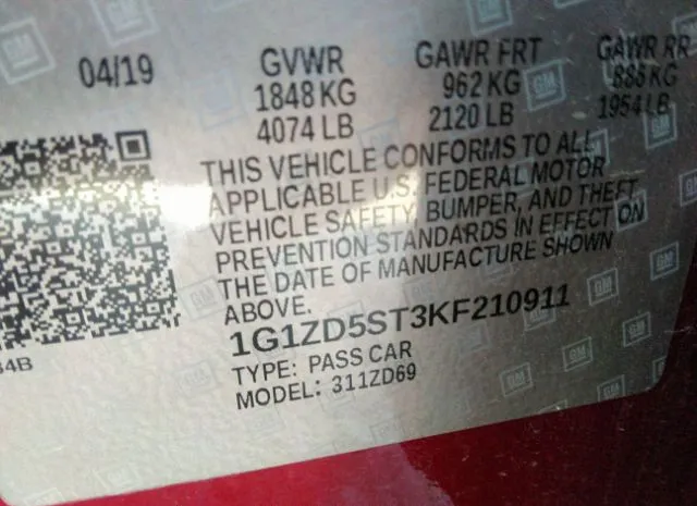 Photo 8 VIN: 1G1ZD5ST3KF210911 - CHEVROLET MALIBU 