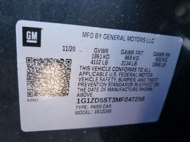 Photo 9 VIN: 1G1ZD5ST3MF047258 - CHEVROLET MALIBU LT 