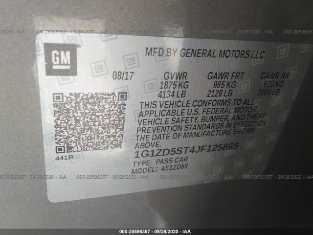 Photo 8 VIN: 1G1ZD5ST4JF125865 - CHEVROLET MALIBU 