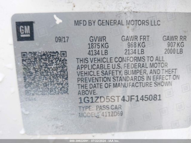 Photo 8 VIN: 1G1ZD5ST4JF145081 - CHEVROLET MALIBU 