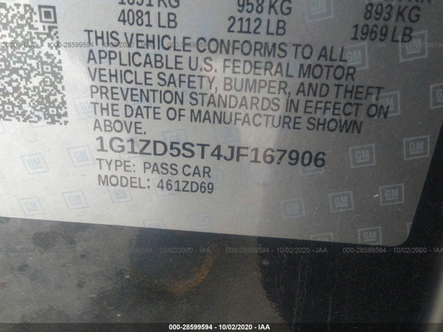 Photo 8 VIN: 1G1ZD5ST4JF167906 - CHEVROLET MALIBU 