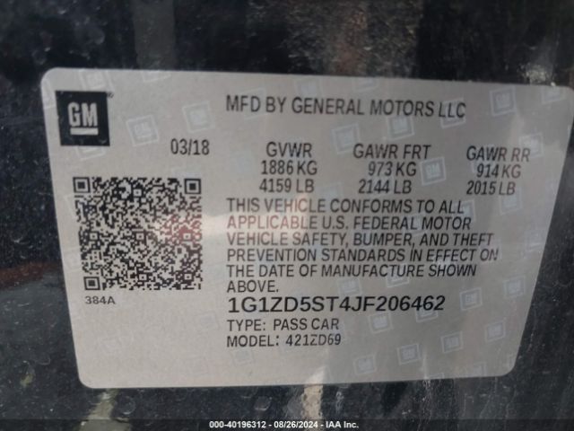 Photo 8 VIN: 1G1ZD5ST4JF206462 - CHEVROLET MALIBU 