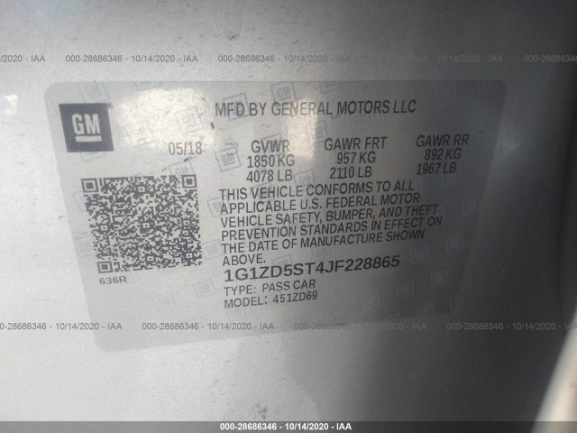 Photo 8 VIN: 1G1ZD5ST4JF228865 - CHEVROLET MALIBU 