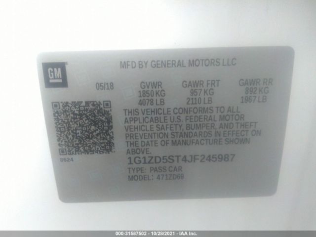 Photo 8 VIN: 1G1ZD5ST4JF245987 - CHEVROLET MALIBU 