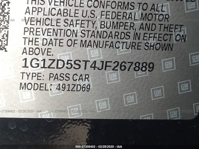 Photo 8 VIN: 1G1ZD5ST4JF267889 - CHEVROLET MALIBU 