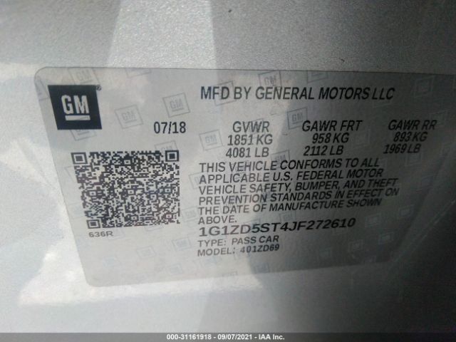 Photo 8 VIN: 1G1ZD5ST4JF272610 - CHEVROLET MALIBU 