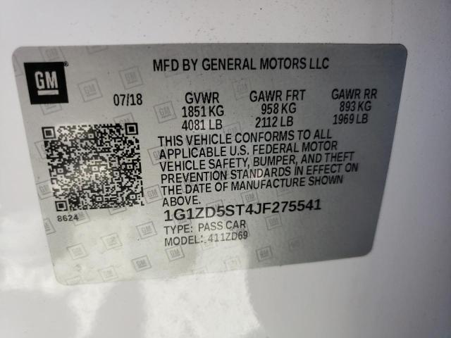 Photo 9 VIN: 1G1ZD5ST4JF275541 - CHEVROLET MALIBU LT 