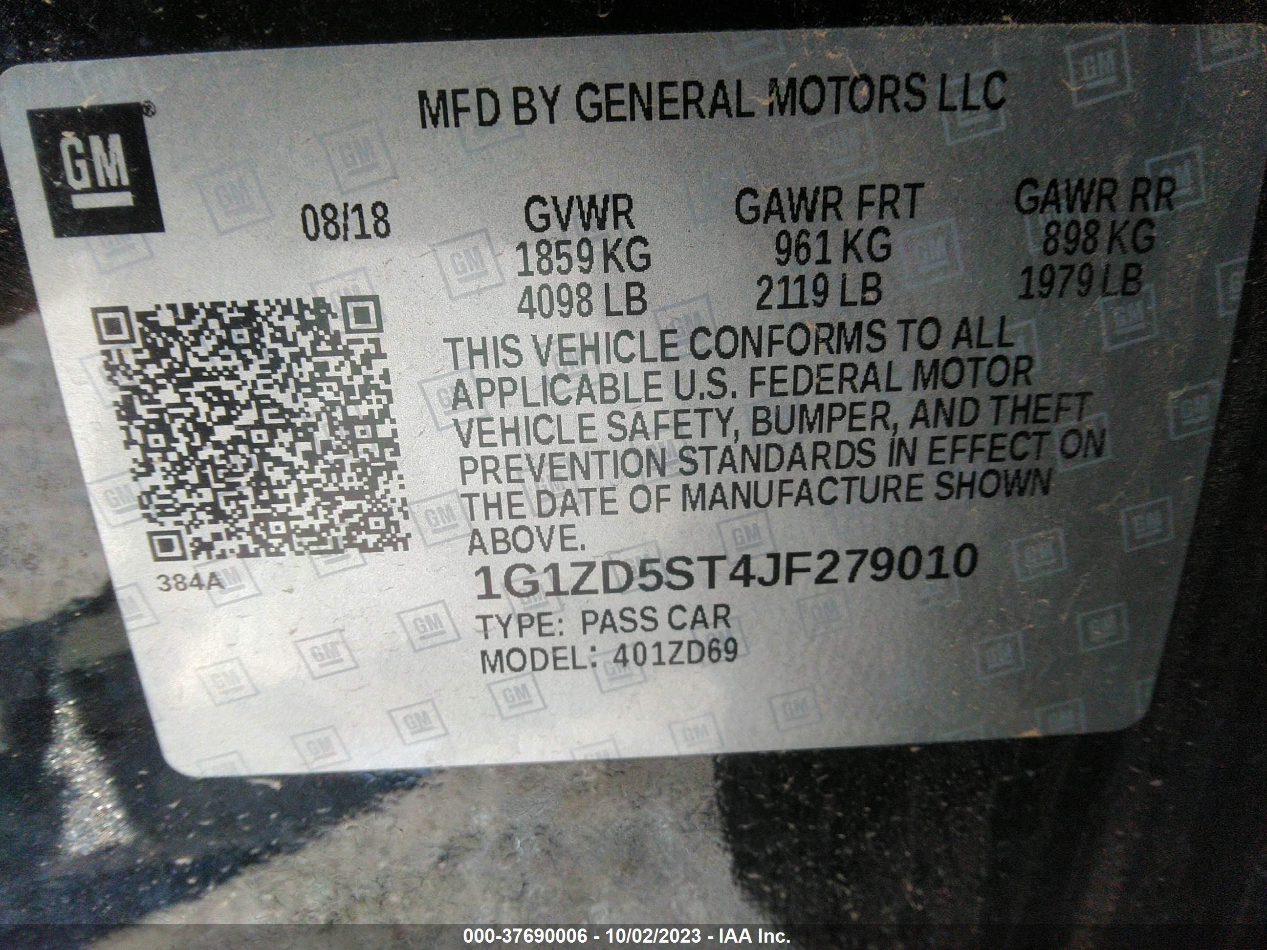 Photo 8 VIN: 1G1ZD5ST4JF279010 - CHEVROLET MALIBU 