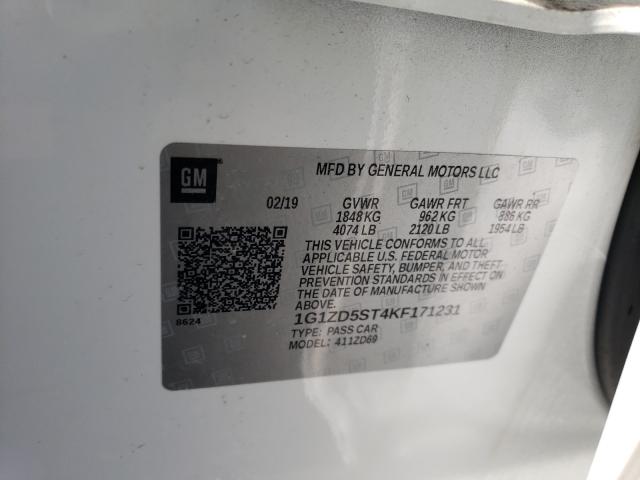 Photo 9 VIN: 1G1ZD5ST4KF171231 - CHEVROLET MALIBU LT 