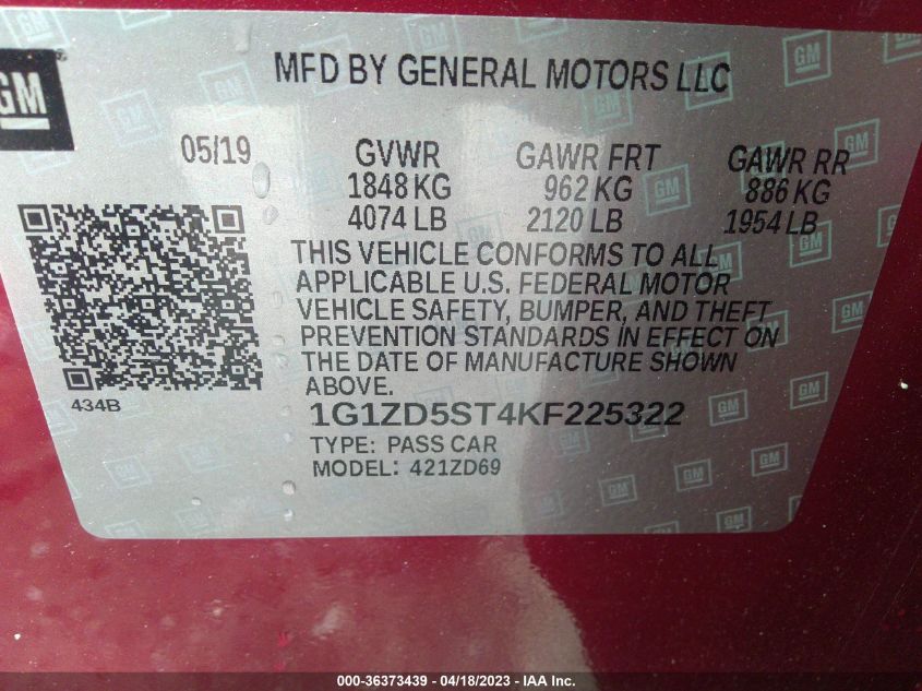 Photo 8 VIN: 1G1ZD5ST4KF225322 - CHEVROLET MALIBU 