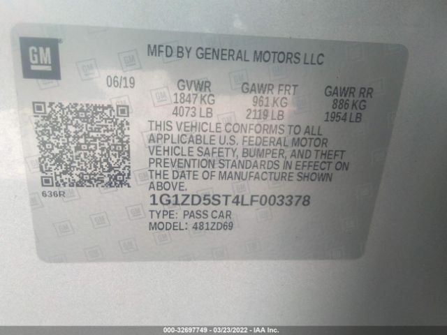 Photo 8 VIN: 1G1ZD5ST4LF003378 - CHEVROLET MALIBU 