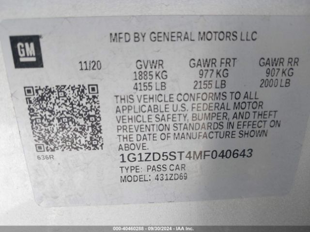 Photo 8 VIN: 1G1ZD5ST4MF040643 - CHEVROLET MALIBU 