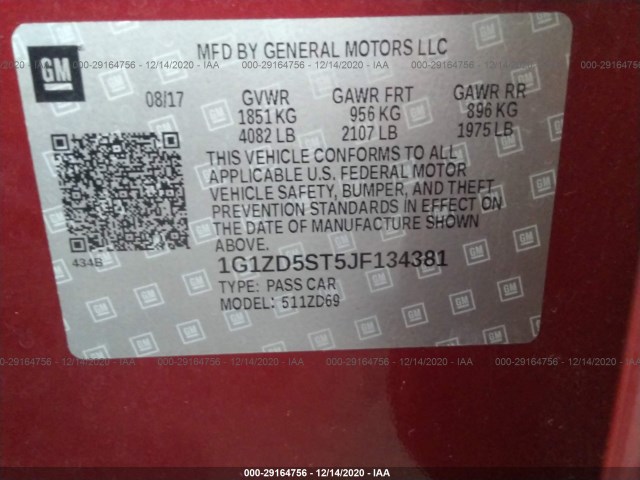 Photo 8 VIN: 1G1ZD5ST5JF134381 - CHEVROLET MALIBU 