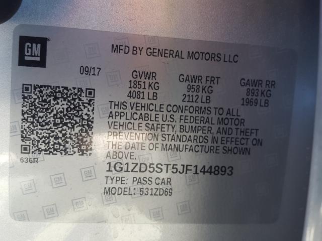 Photo 9 VIN: 1G1ZD5ST5JF144893 - CHEVROLET MALIBU LT 