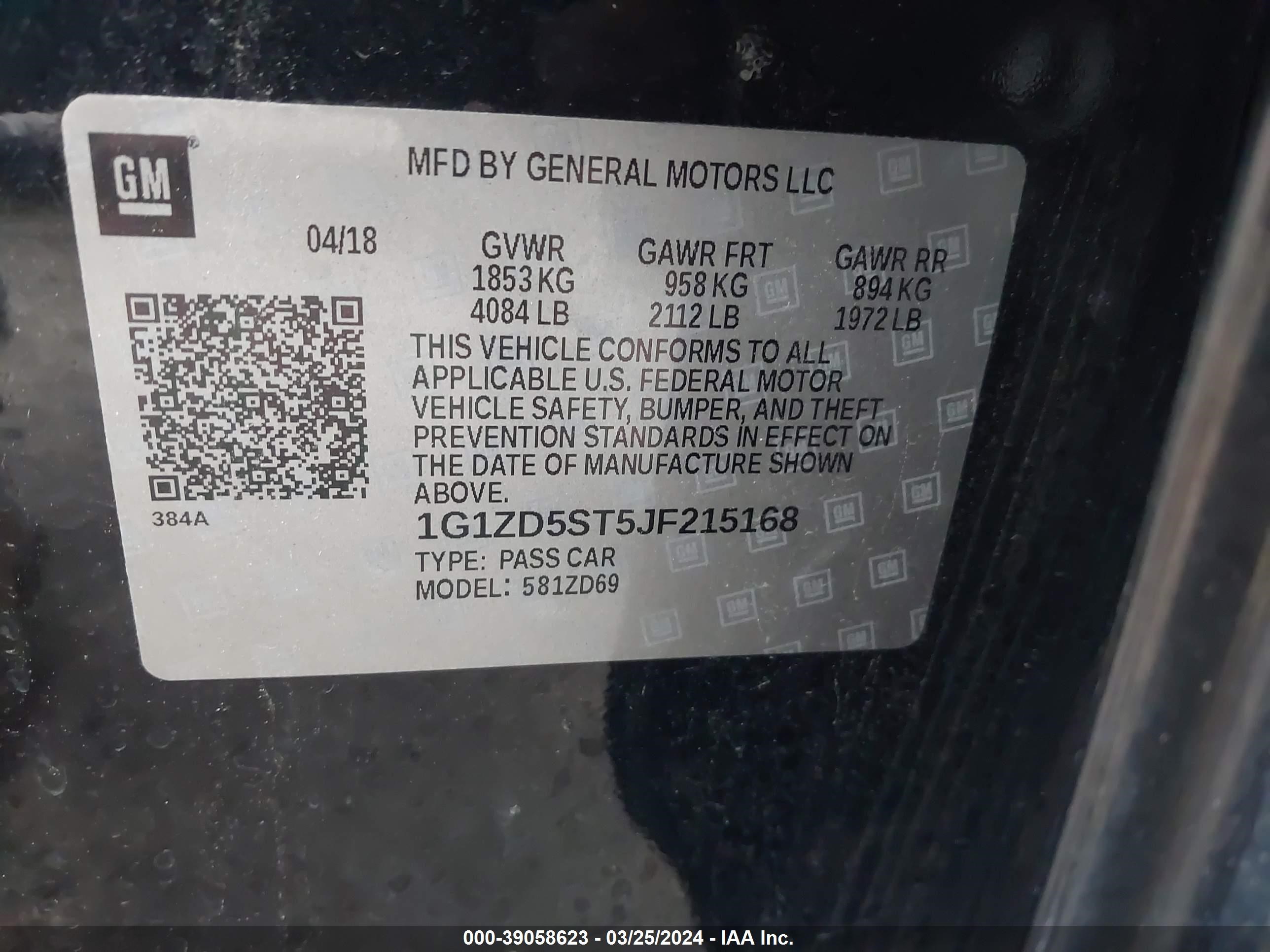 Photo 8 VIN: 1G1ZD5ST5JF215168 - CHEVROLET MALIBU 