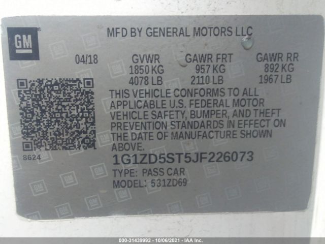 Photo 8 VIN: 1G1ZD5ST5JF226073 - CHEVROLET MALIBU 