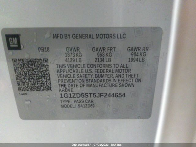 Photo 8 VIN: 1G1ZD5ST5JF244654 - CHEVROLET MALIBU 