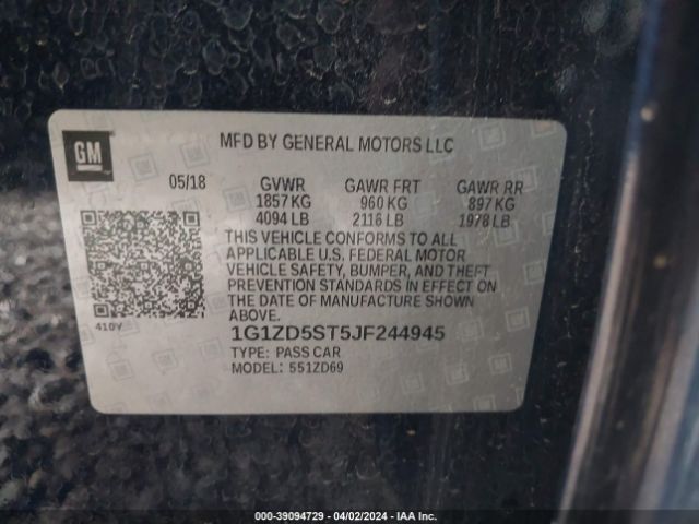 Photo 8 VIN: 1G1ZD5ST5JF244945 - CHEVROLET MALIBU 