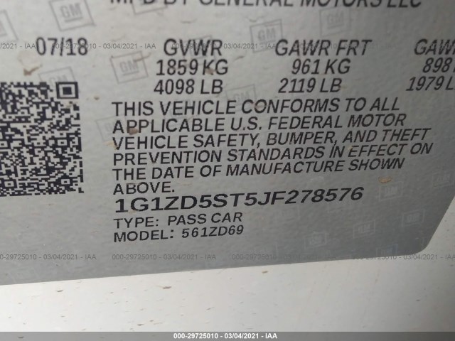 Photo 8 VIN: 1G1ZD5ST5JF278576 - CHEVROLET MALIBU 