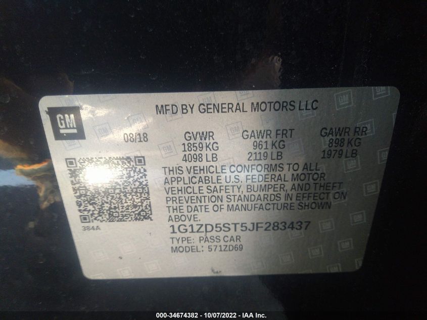 Photo 8 VIN: 1G1ZD5ST5JF283437 - CHEVROLET MALIBU 