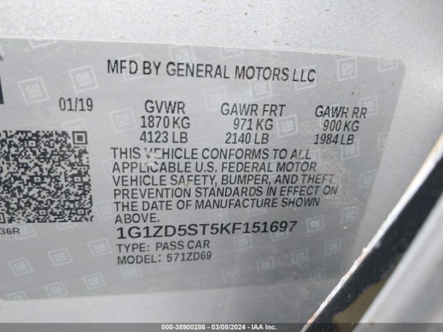 Photo 8 VIN: 1G1ZD5ST5KF151697 - CHEVROLET MALIBU 