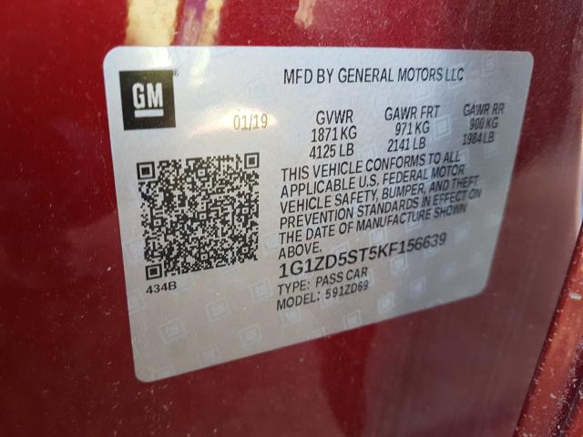 Photo 9 VIN: 1G1ZD5ST5KF156639 - CHEVROLET MALIBU LT 