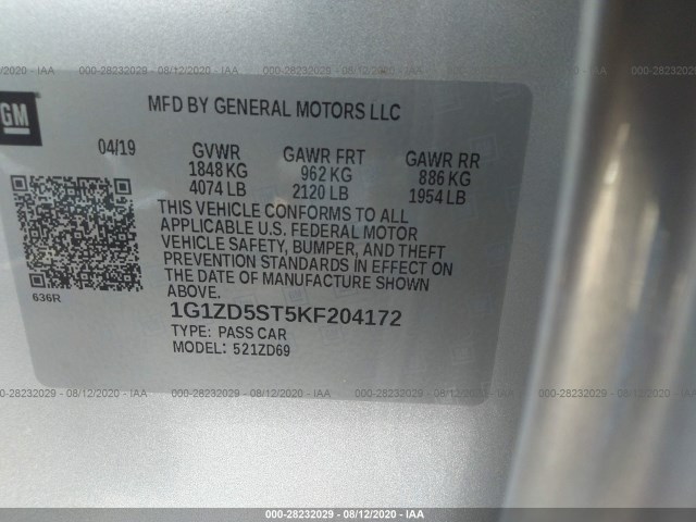 Photo 8 VIN: 1G1ZD5ST5KF204172 - CHEVROLET MALIBU 